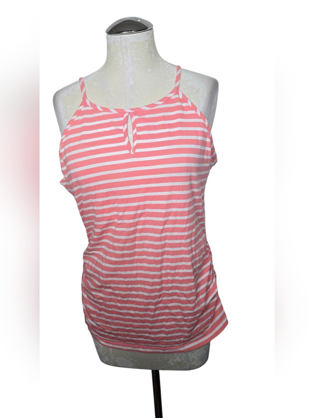 New York & Company Soho Striped Pink White Keyhole Tank Top Built In Bra L